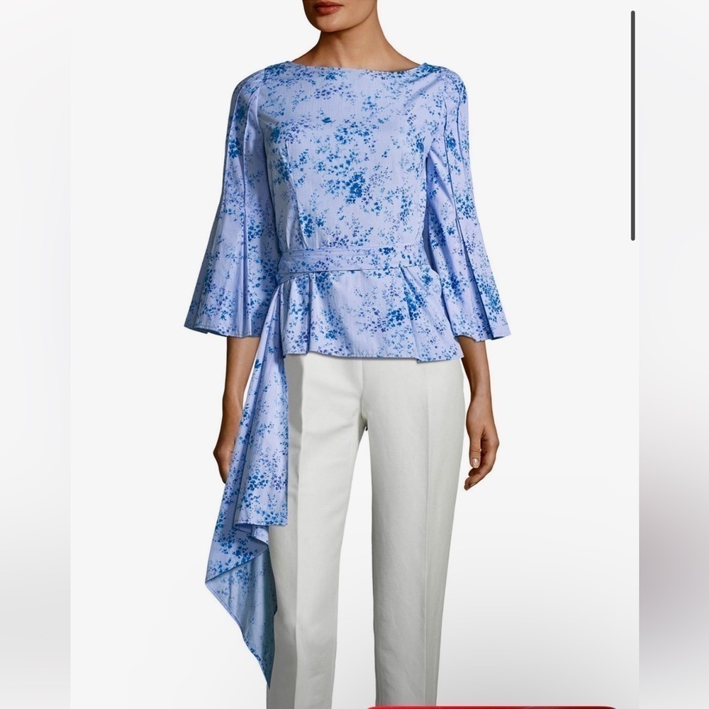 CAROLINA HERRERA  Peplum Poplin Blouse in blue size 2
